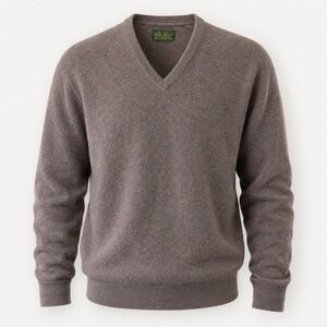 Peter Scott Mens Brown 100% Lambswool V-Neck Sweater Made in Scotland Large